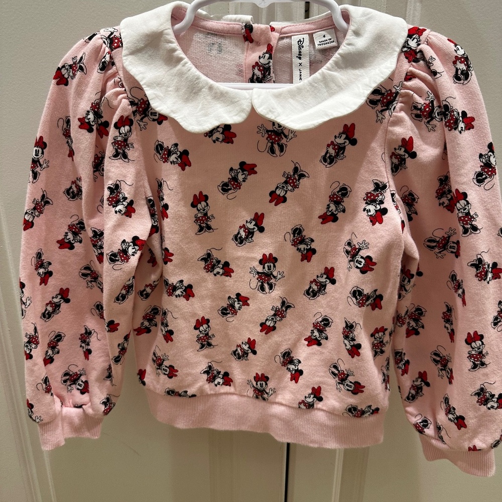 EUC Janie & Jack Disney - size 4T Minnie Mouse Pink Blouse Peter Pan Collar